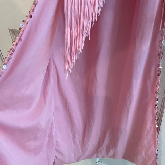 Giffnsetti Formal‎ One Shoulder Long Sleeve High Split Maxi Pink Sparkle Medium - Picture 7 of 10